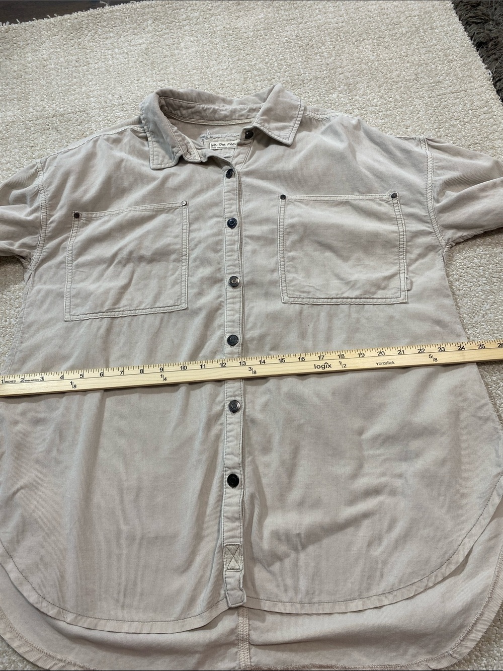 Free People Baby Corduroy Oversized Button Down Shirt Beige Small 100% Cotton - Picture 13 of 16